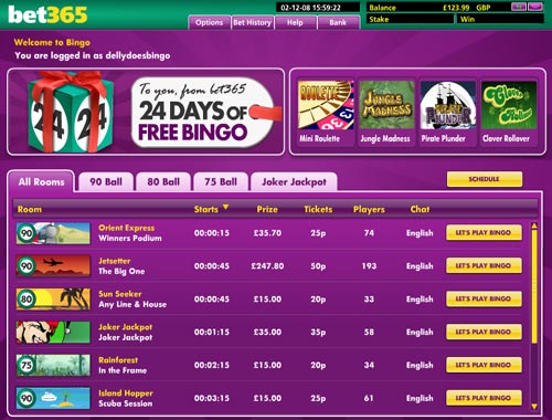 Bet365 Bingo Lobby
