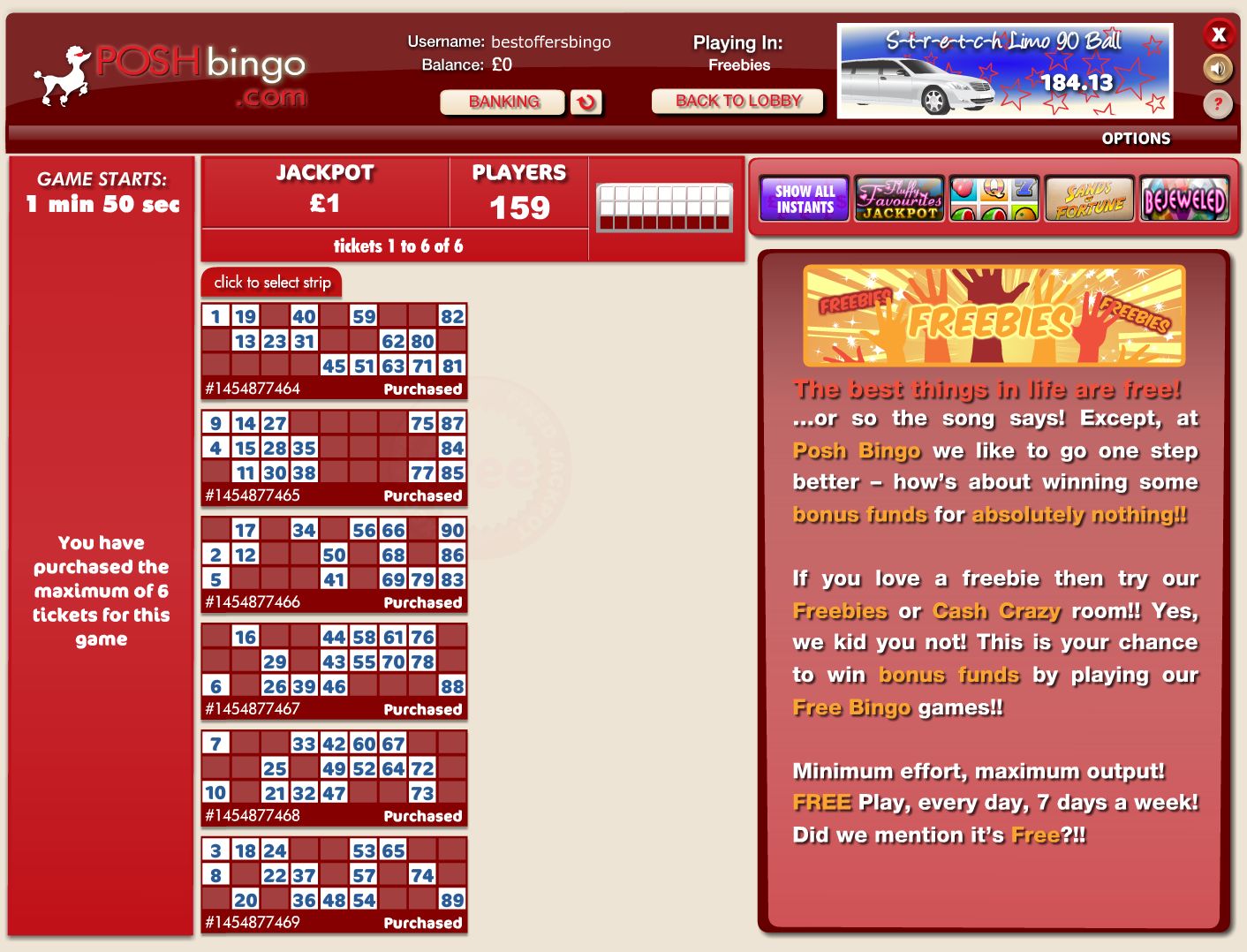 Posh Bingo Lobby